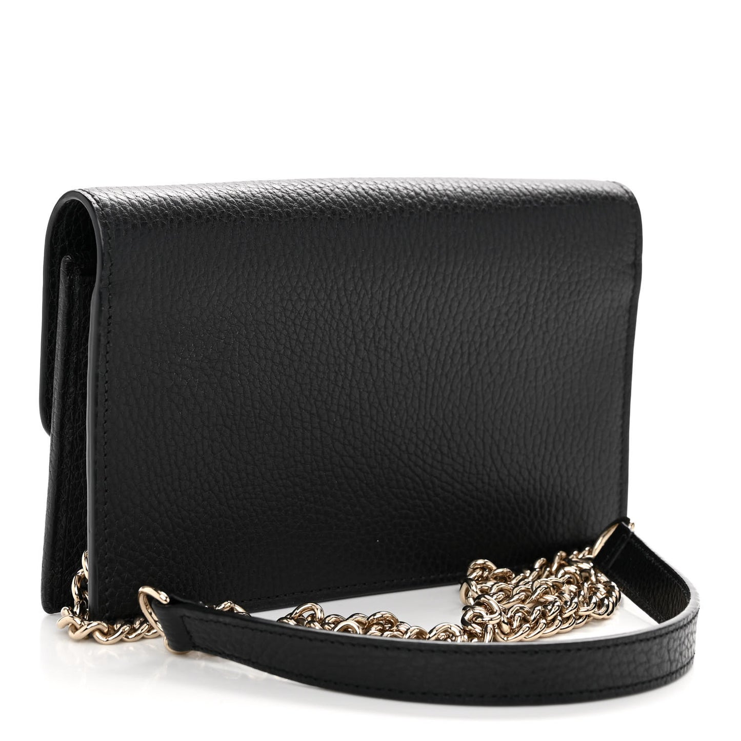 Dollar Calfskin Interlocking G Chain Wallet Black