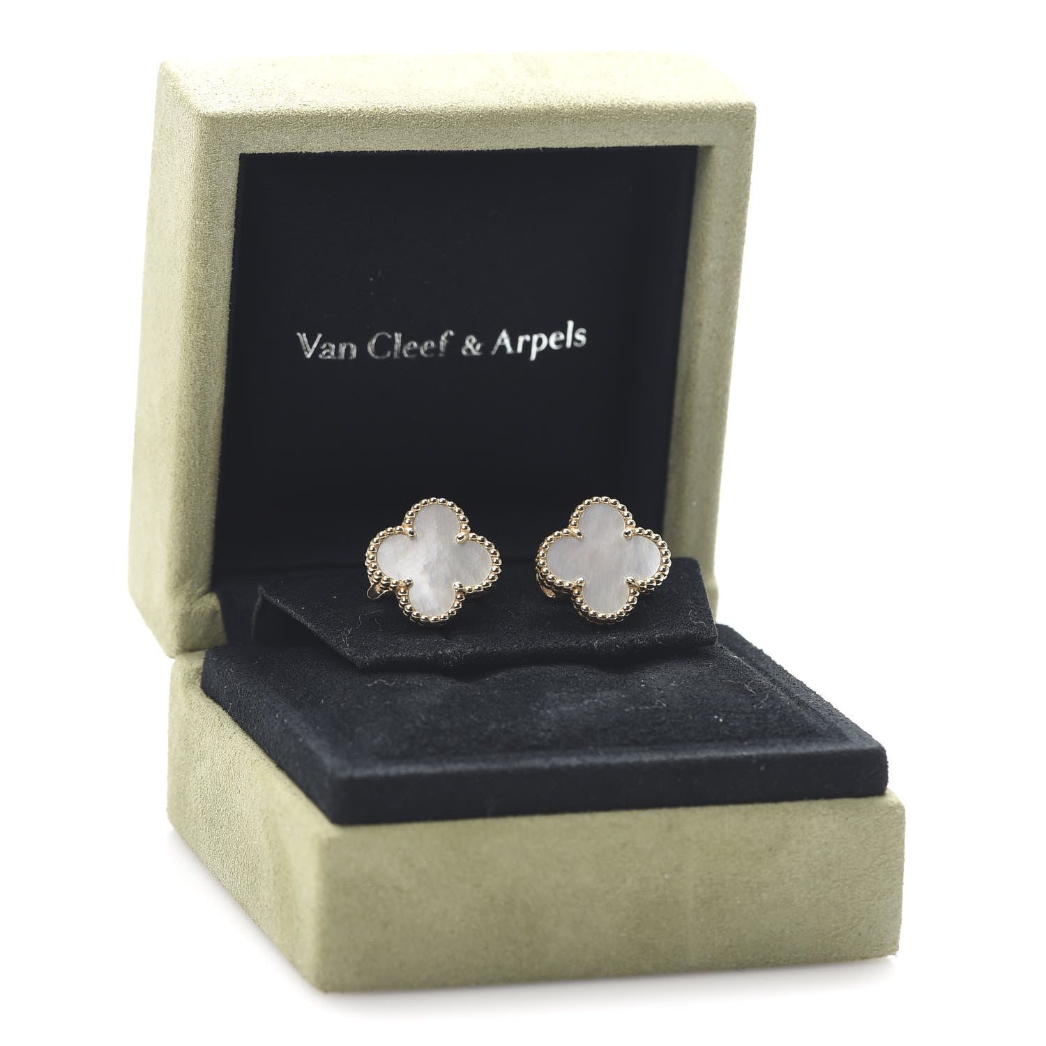 Van Cleef & Arpels 18K Yellow Gold Mother of Pearl Vintage Alhambra Earrings 5 of 6