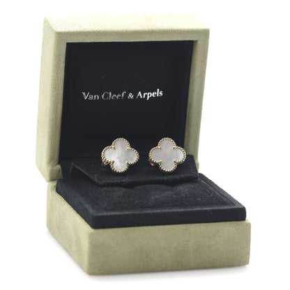 Van Cleef & Arpels 18K Yellow Gold Mother of Pearl Vintage Alhambra Earrings 5 of 6