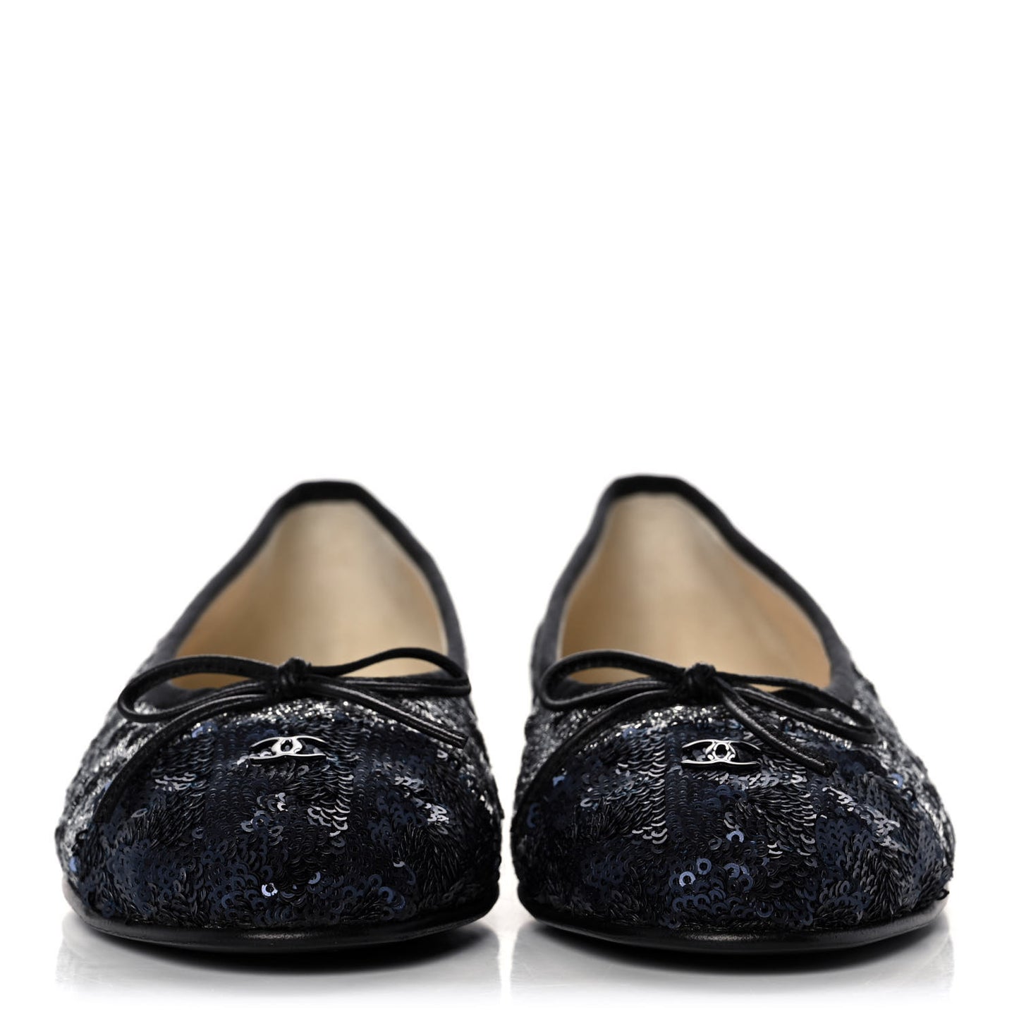 Tweed Sequin Cap Toe Ballerina Flats 37 Black Blue