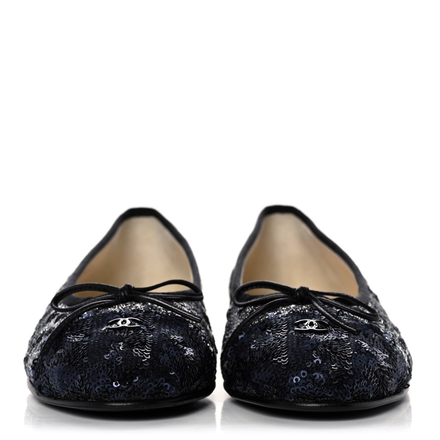 Chanel Tweed Sequin Cap Toe Ballerina Flats 37 Black Blue 2 of 11
