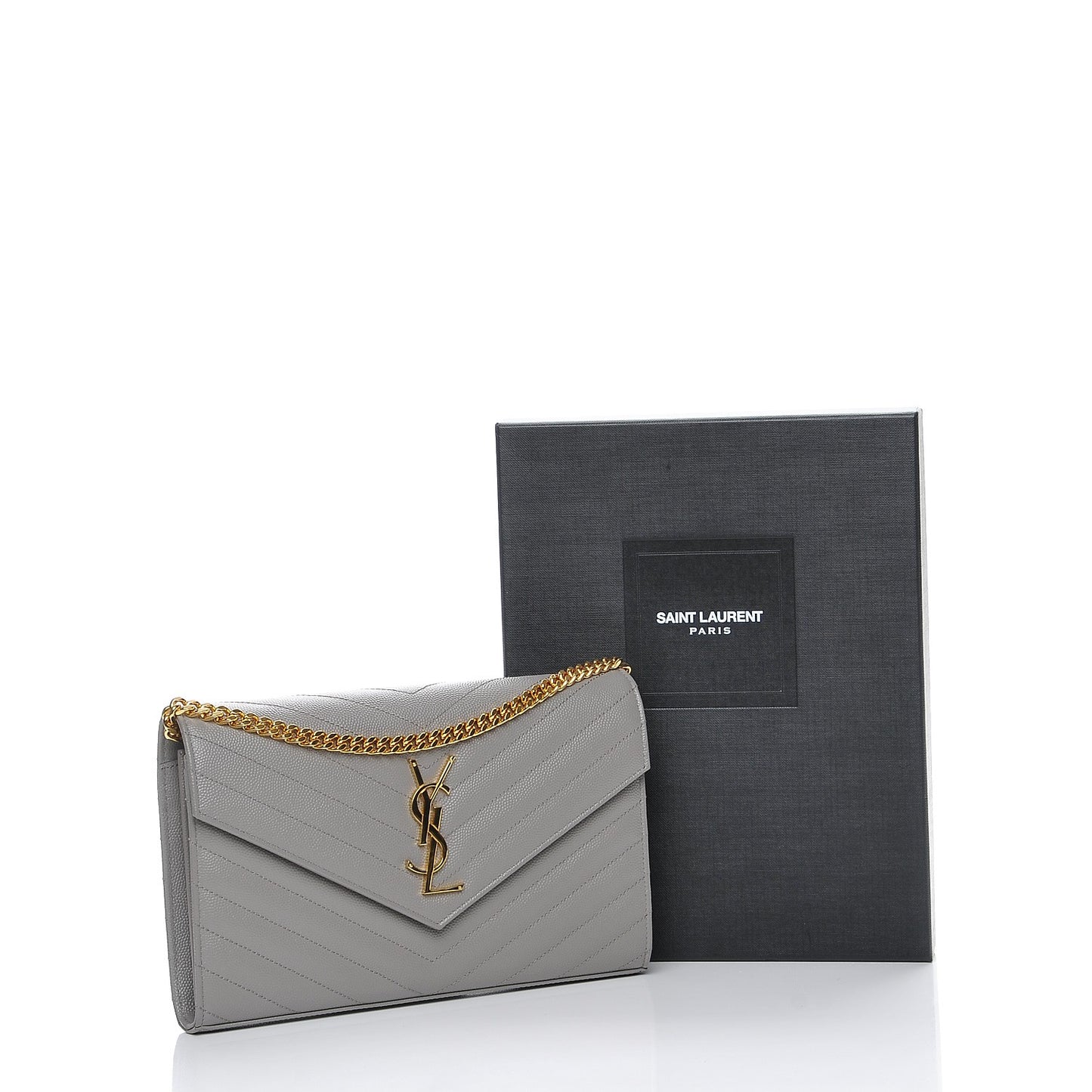 Grain De Poudre Matelasse Chevron Monogram Chain Wallet Fog