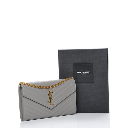 Saint Laurent Grain De Poudre Matelasse Chevron Monogram Chain Wallet Fog 8 of 8