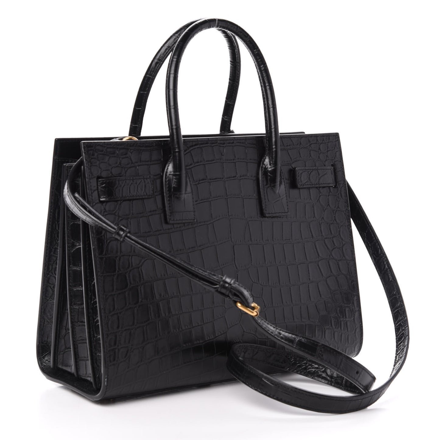 Calfskin Crocodile Embossed Baby Sac De Jour Black