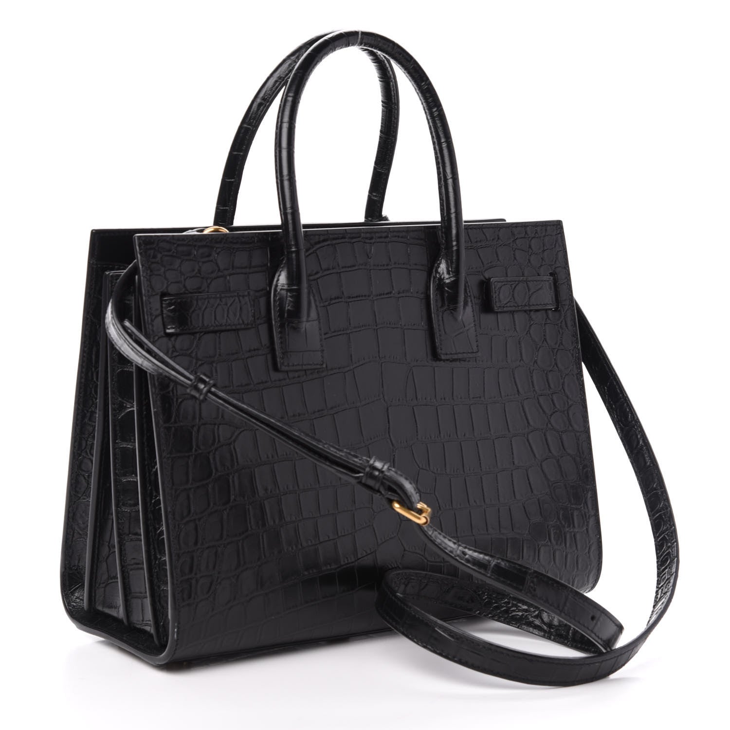 Saint Laurent Calfskin Crocodile Embossed Baby Sac De Jour Black 3 of 11