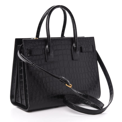 Saint Laurent Calfskin Crocodile Embossed Baby Sac De Jour Black 3 of 11
