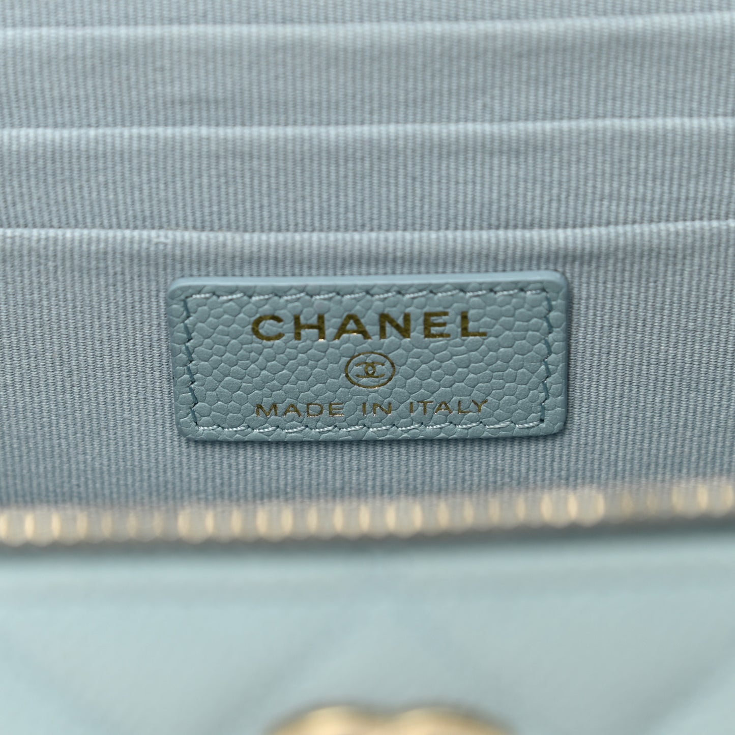 Caviar Quilted Small Tiny CC Vanity Case With Chain Light Blue