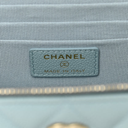 Chanel Caviar Quilted Small Tiny CC Vanity Case With Chain Light Blue 6 of 12