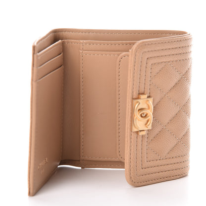 Chanel Caviar Quilted Compact Boy Flap Wallet Beige 5 of 8