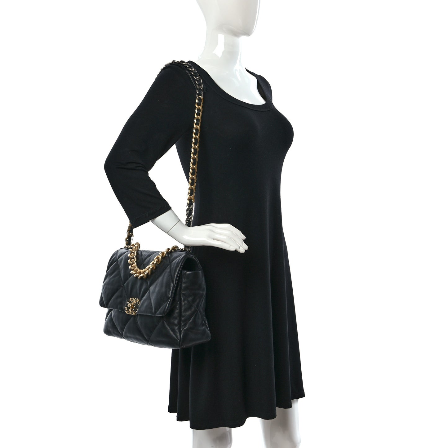 Goatskin Quilted Large Chanel 19 Flap Black