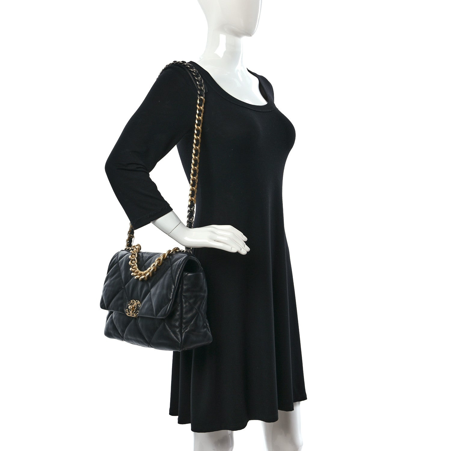 Chanel Goatskin Quilted Large Chanel 19 Flap Black 2 of 9