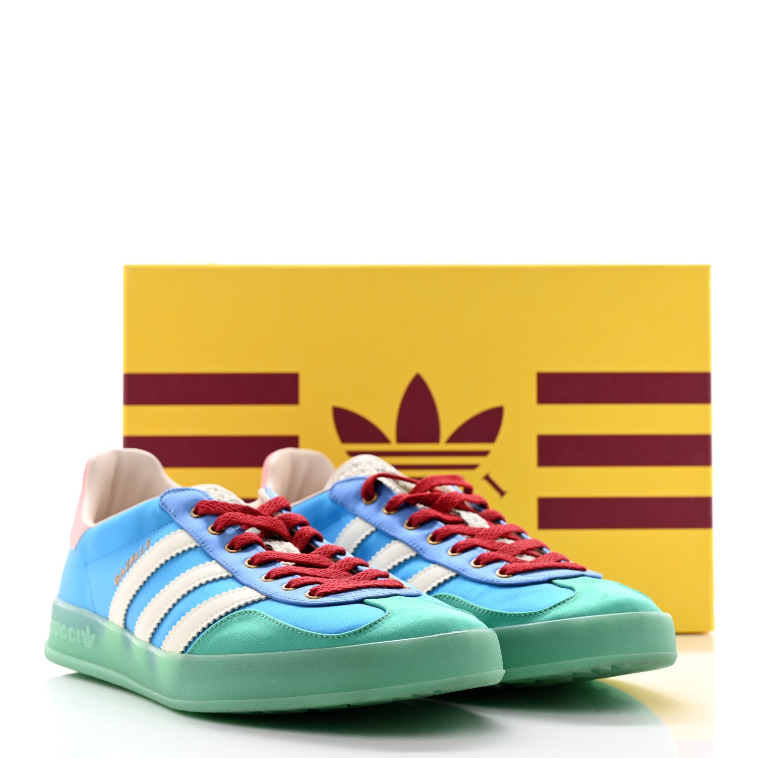 Gucci X ADIDAS Silk Duchesse Demetra Rubber Womens Gazelle Sneakers 11.5 Jade Capri Avio Off White 12 of 12