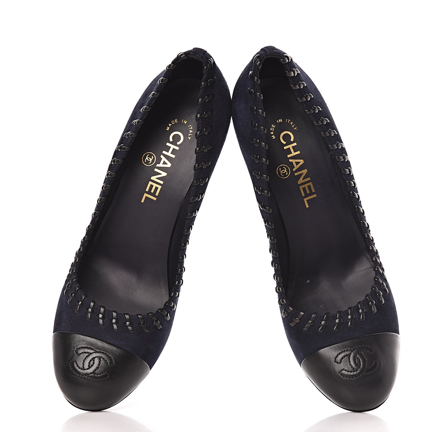 Suede Lambskin Cap Toe Pumps 39 Navy Black