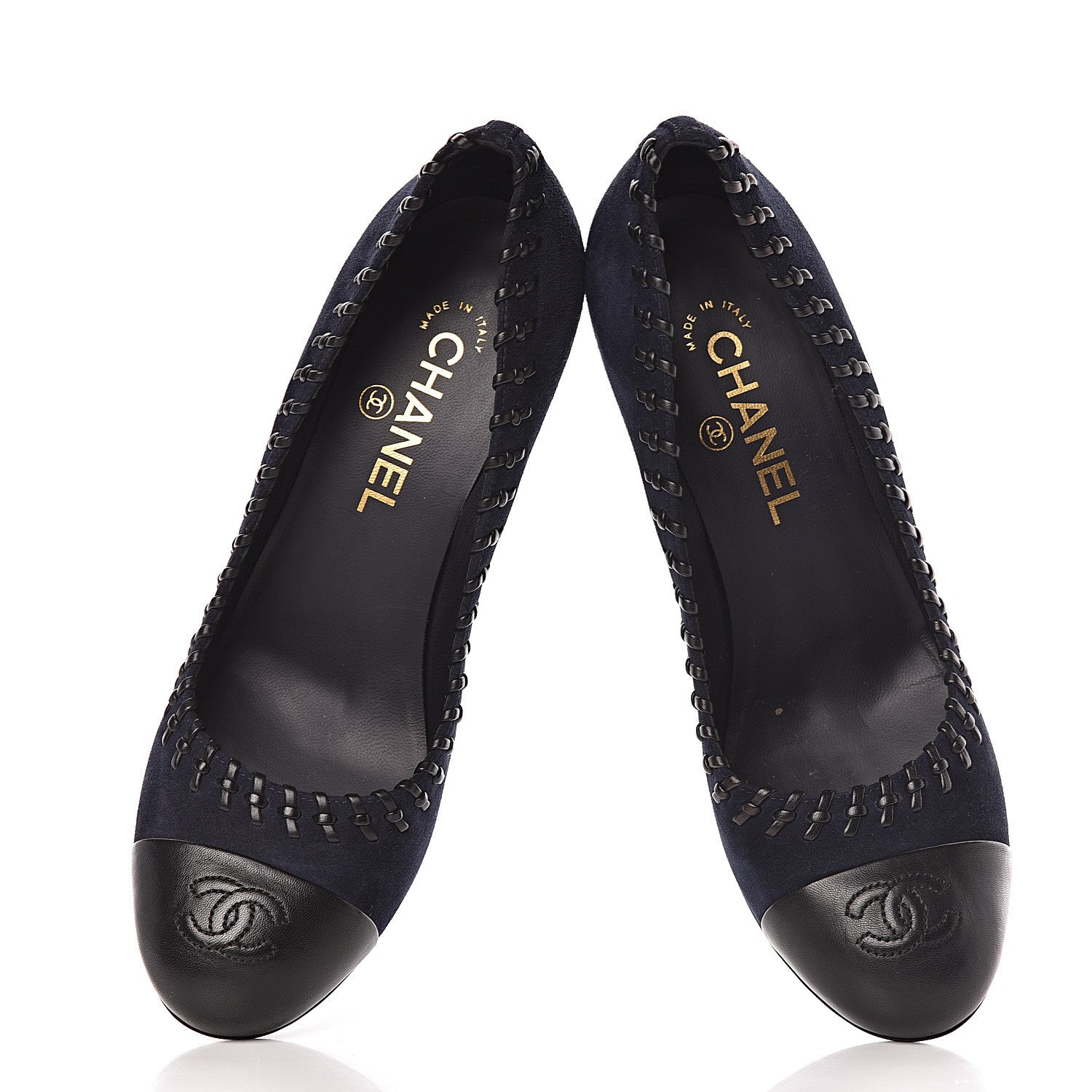 Chanel Suede Lambskin Cap Toe Pumps 39 Navy Black 7 of 13