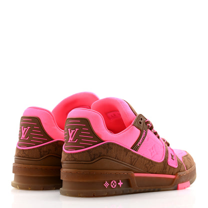 Louis Vuitton Calfskin Monogram Denim Mens LV Trainer Sneakers 8.5 Pink Brown 4 of 10