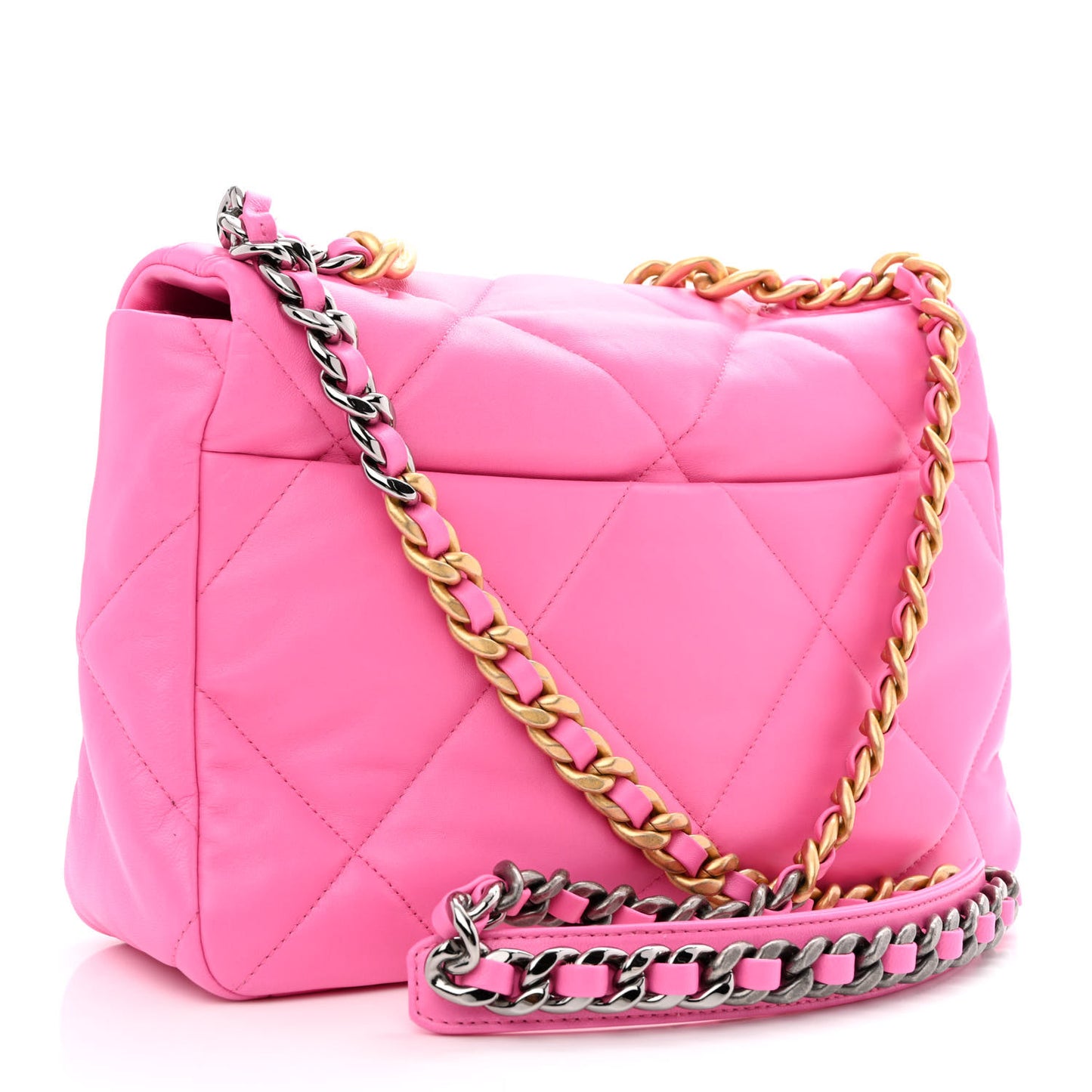 Lambskin Quilted Large Chanel 19 Flap Neon Pink