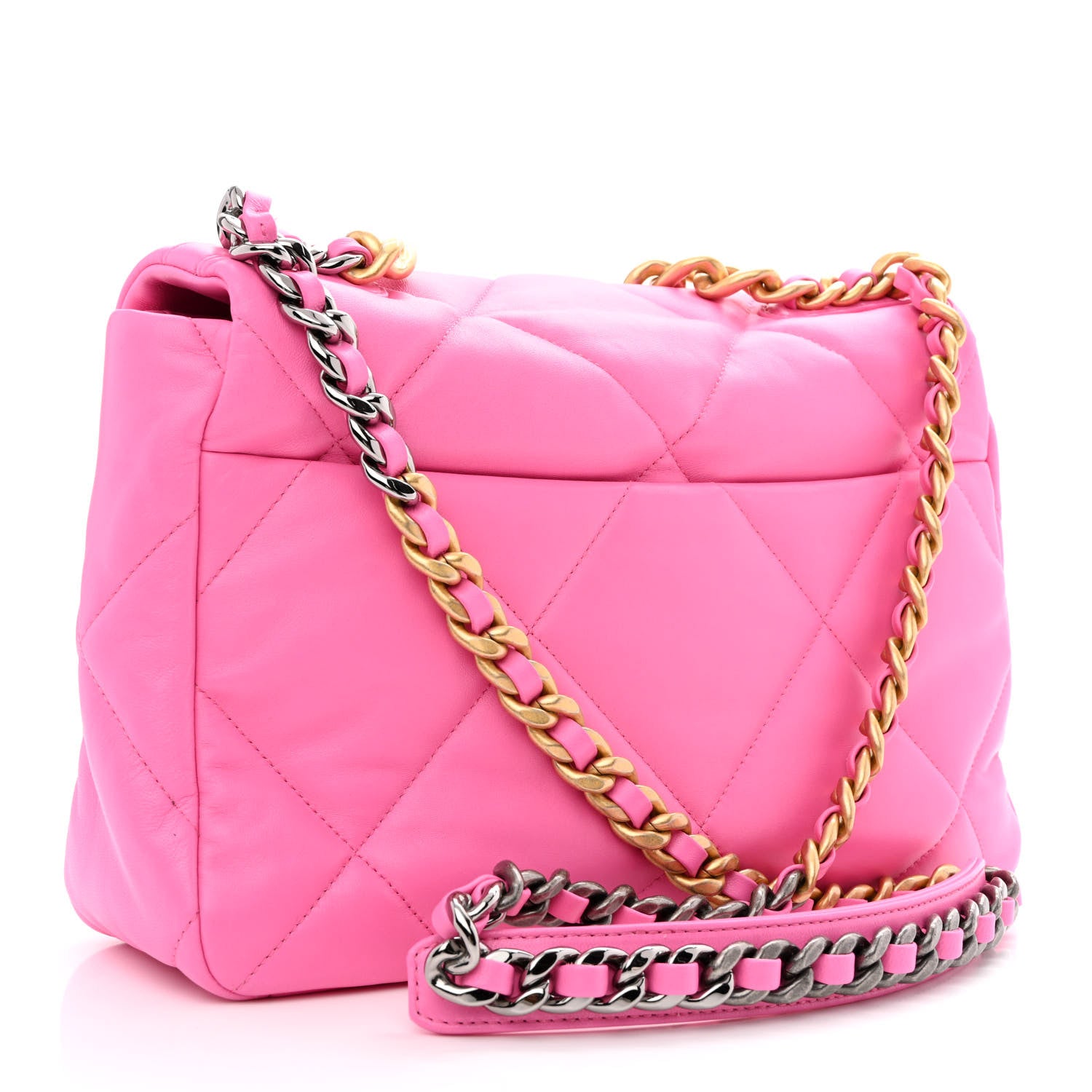 Chanel Lambskin Quilted Large Chanel 19 Flap Neon Pink 3 of 10