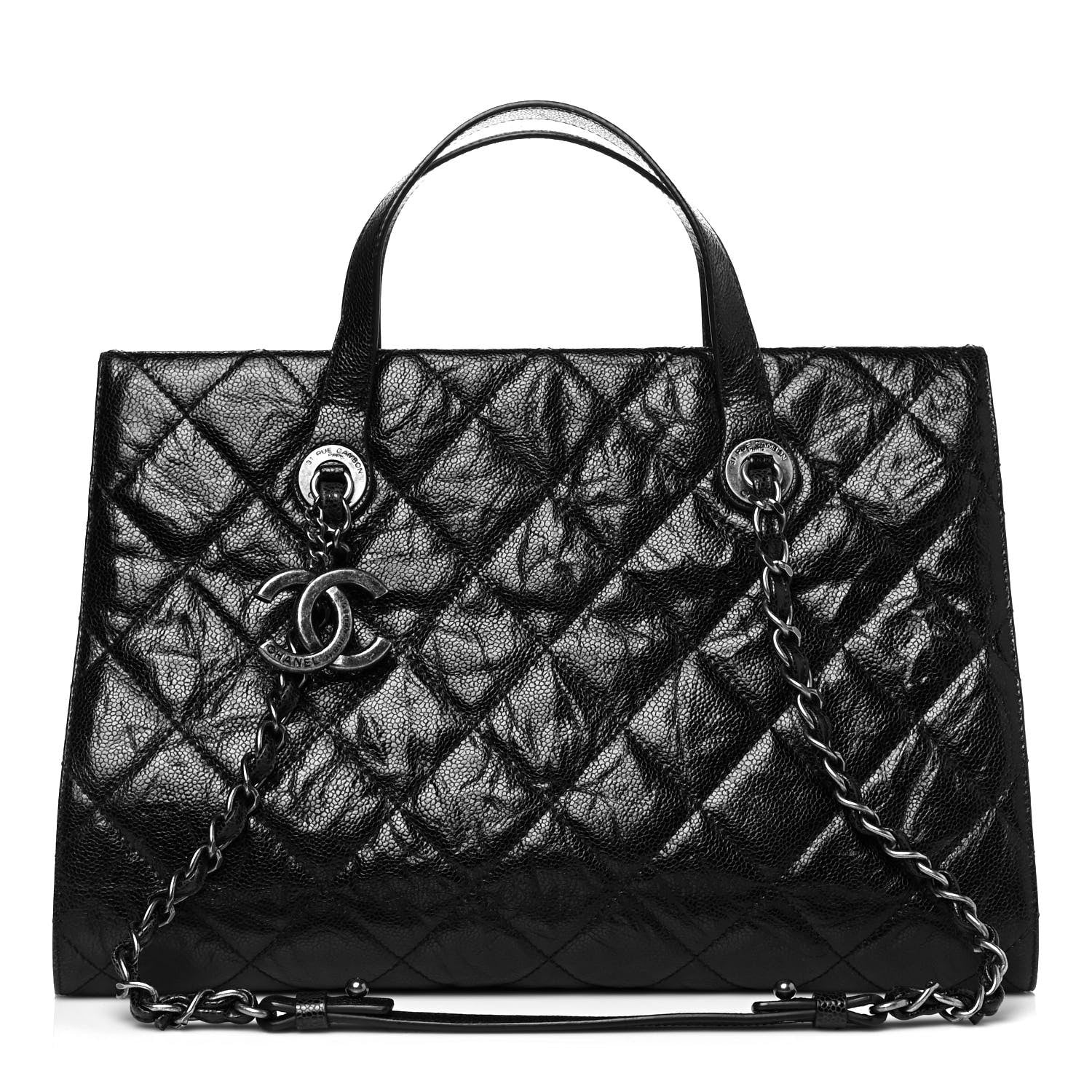 Chanel Crumpled Grained Calfskin Quilted CC Crave Tote Black 1 of 14