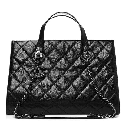 Chanel Crumpled Grained Calfskin Quilted CC Crave Tote Black 1 of 14