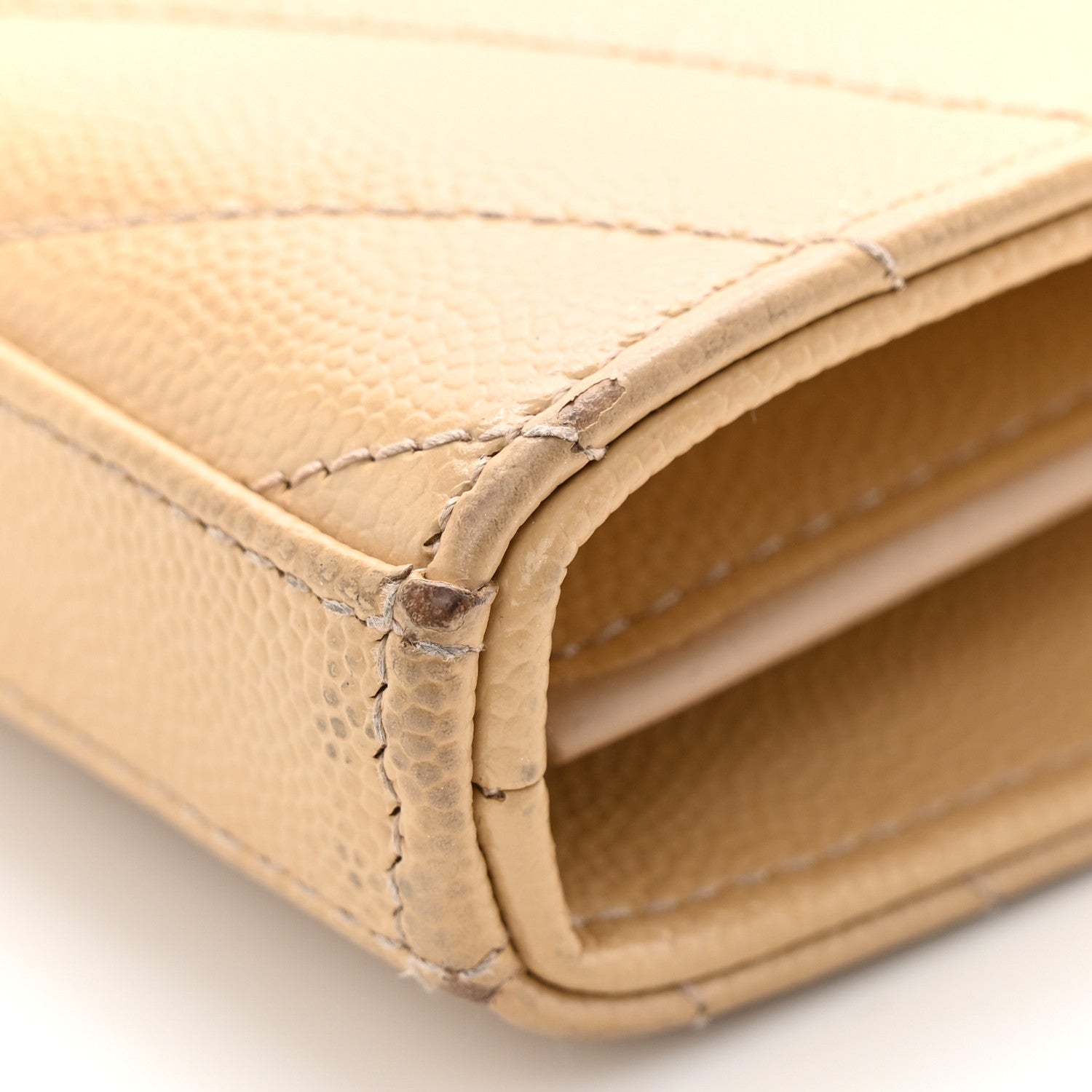 Saint Laurent Grain De Poudre Matelasse Chevron Monogram Chain Wallet Dark Beige 8 of 19