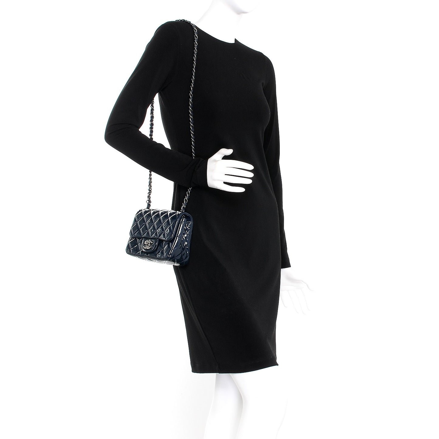 Patent Quilted Mini Square Flap Navy Blue
