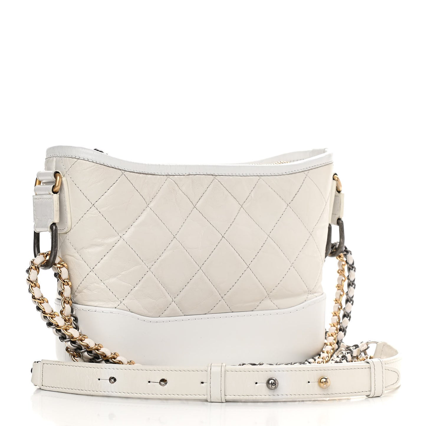 Aged Calfskin Quilted Small Gabrielle Hobo White