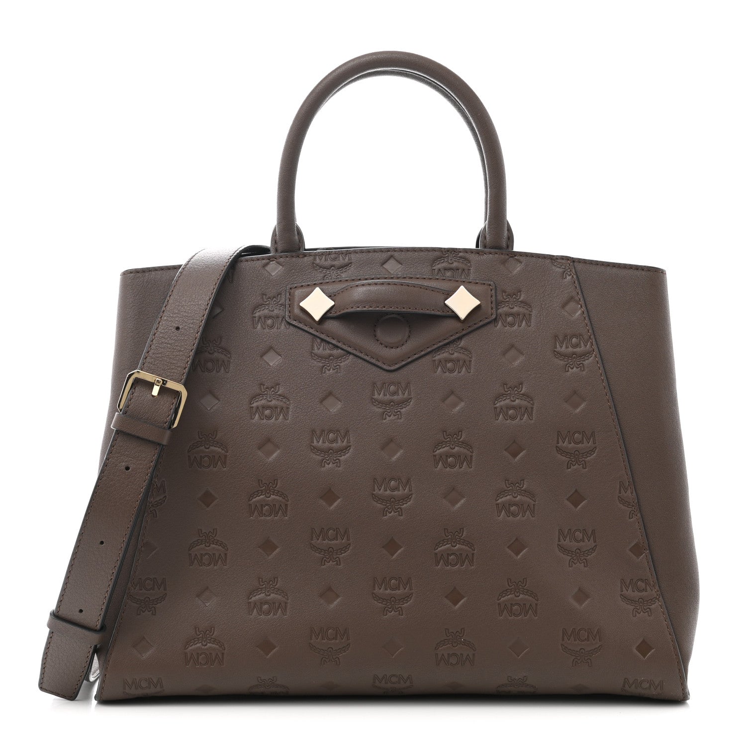 MCM Calfskin Ottomar Monogram Medium Essential Tote Chestnut 1 of 10