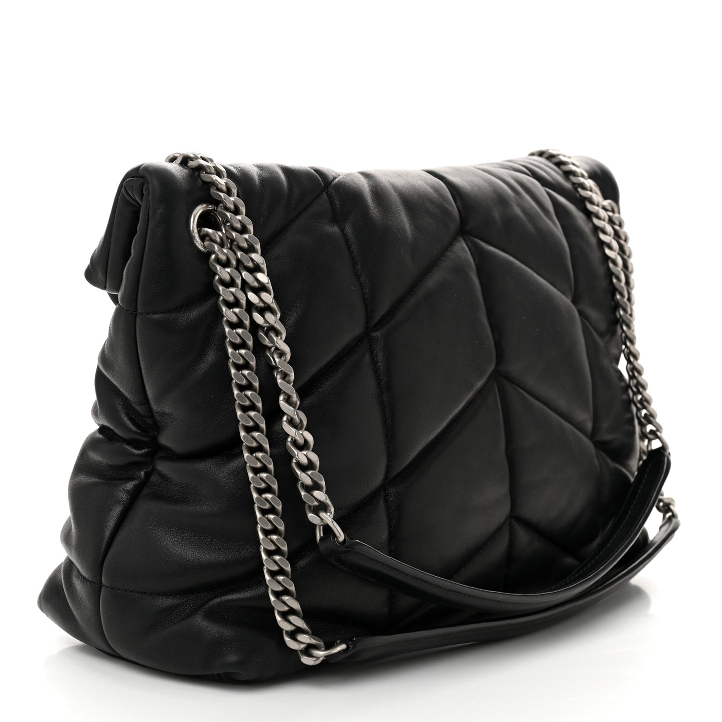 Lambskin Quilted Medium Loulou Puffer Monogram Chain Satchel Black