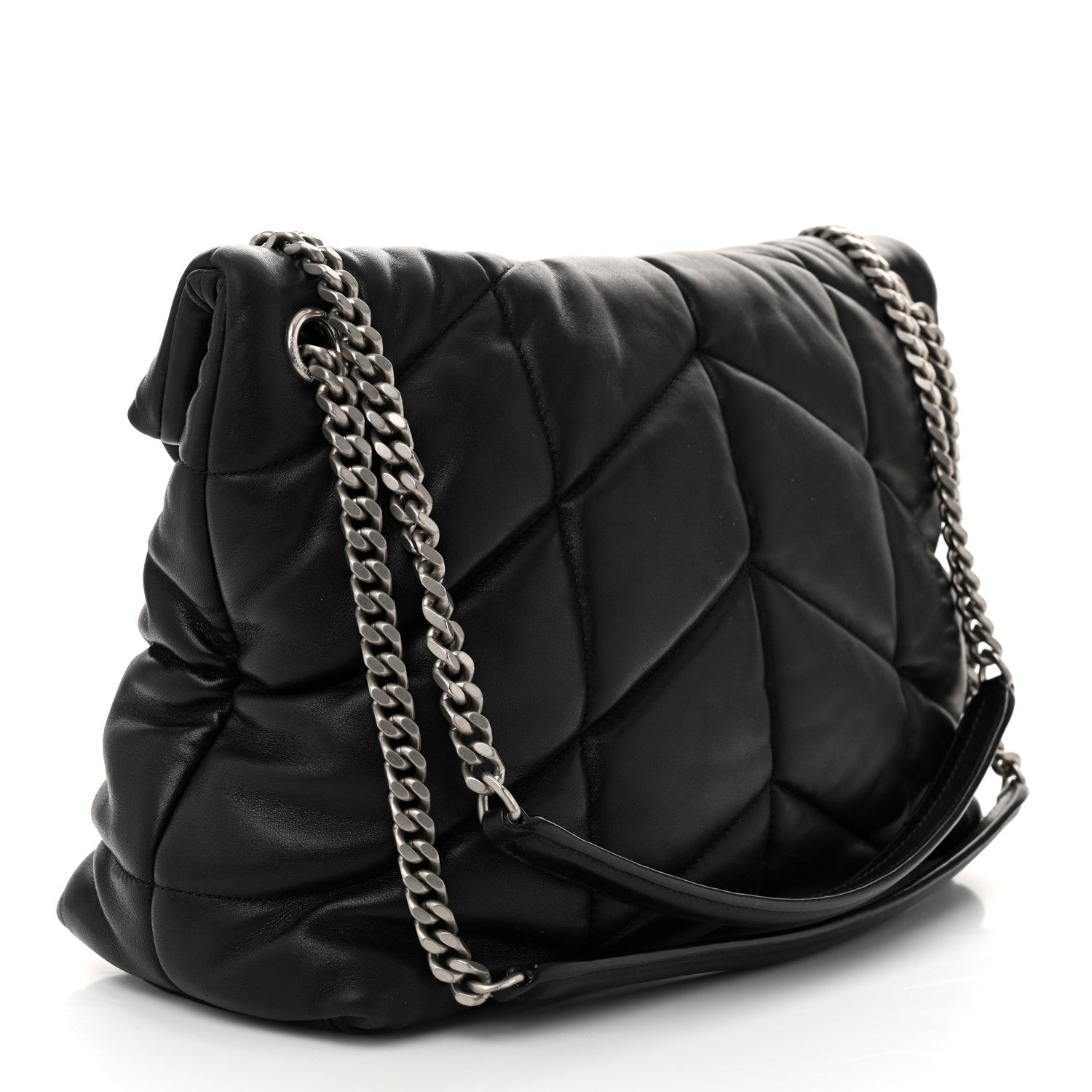Saint Laurent Lambskin Quilted Medium Loulou Puffer Monogram Chain Satchel Black 3 of 10