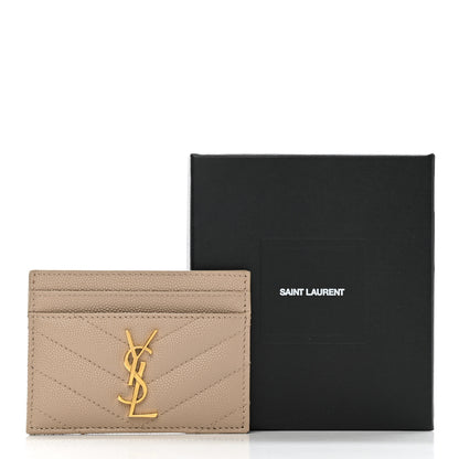 Saint Laurent Grain De Poudre Matelasse Chevron Monogram Credit Card Case Dark Beige 8 of 8