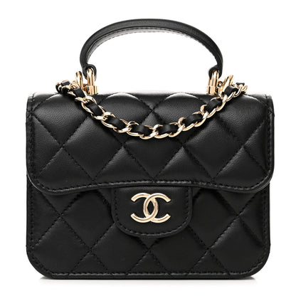 Chanel Lambskin Quilted Top Handle Flap Coin Purse With Chain Black 1 of 12