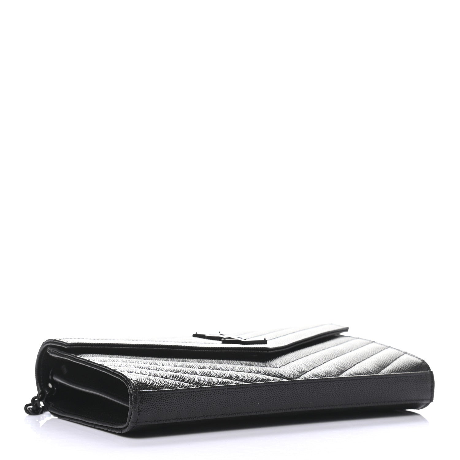 Saint Laurent Grain De Poudre Matelasse Chevron Monogram Chain Wallet Black 3 of 7