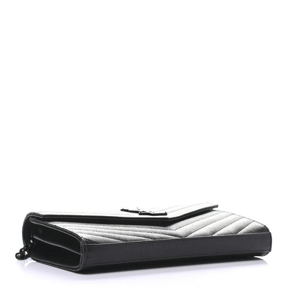 Saint Laurent Grain De Poudre Matelasse Chevron Monogram Chain Wallet Black 3 of 7