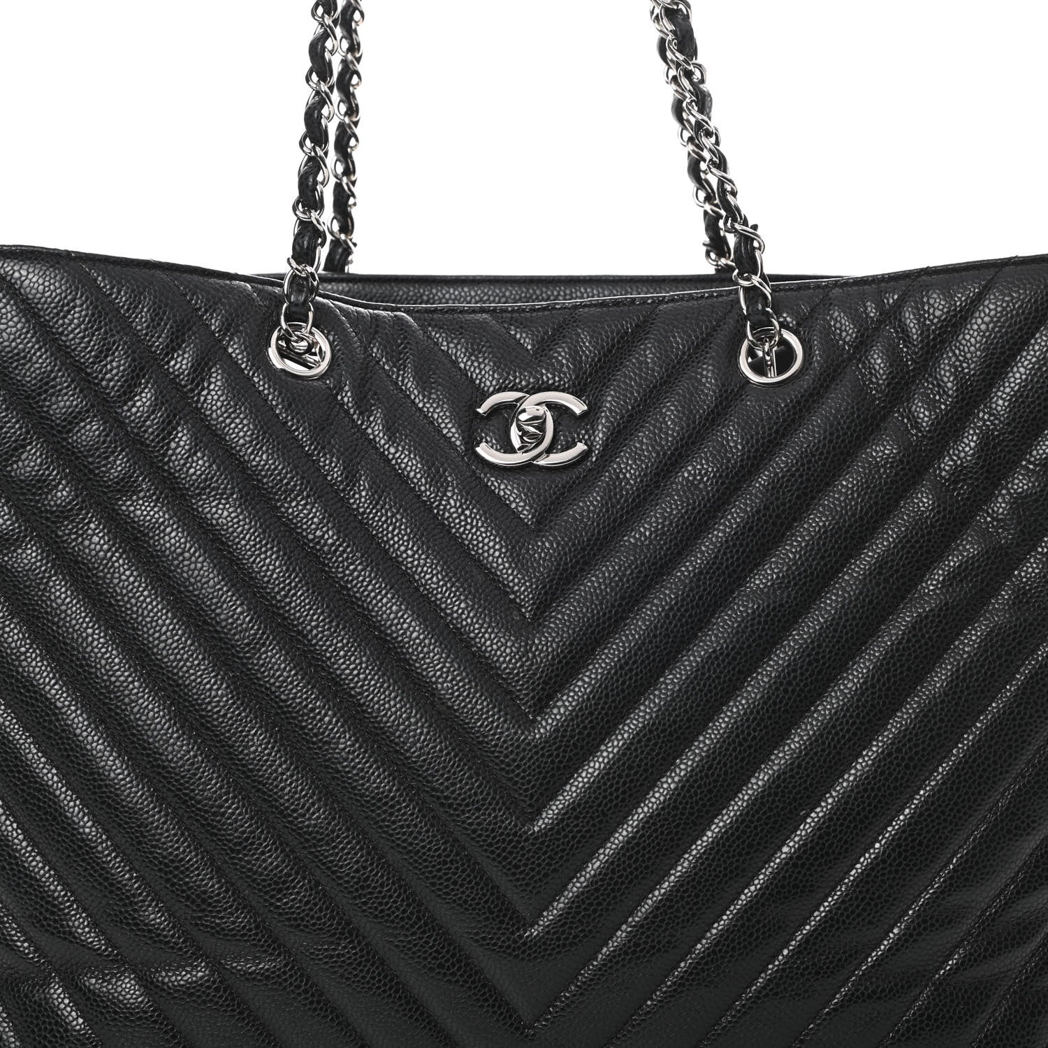 Chanel Caviar Chevron Quilted Large Shopping Tote Black 8 of 14