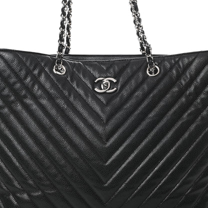 Chanel Caviar Chevron Quilted Large Shopping Tote Black 8 of 14