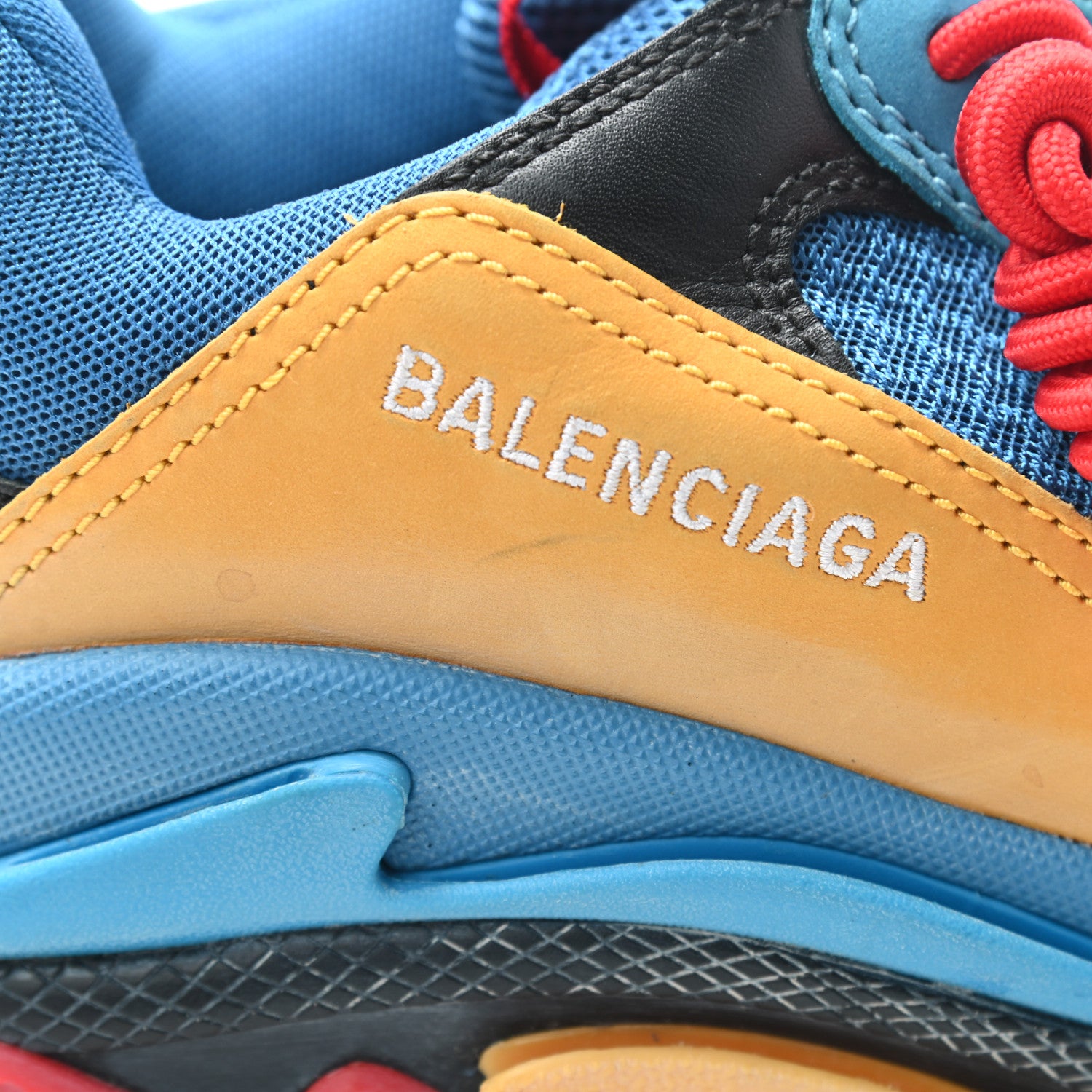 Balenciaga Fabric Mesh Nappa Mens Triple S Sneakers 42 Bleu Orange 11 of 14