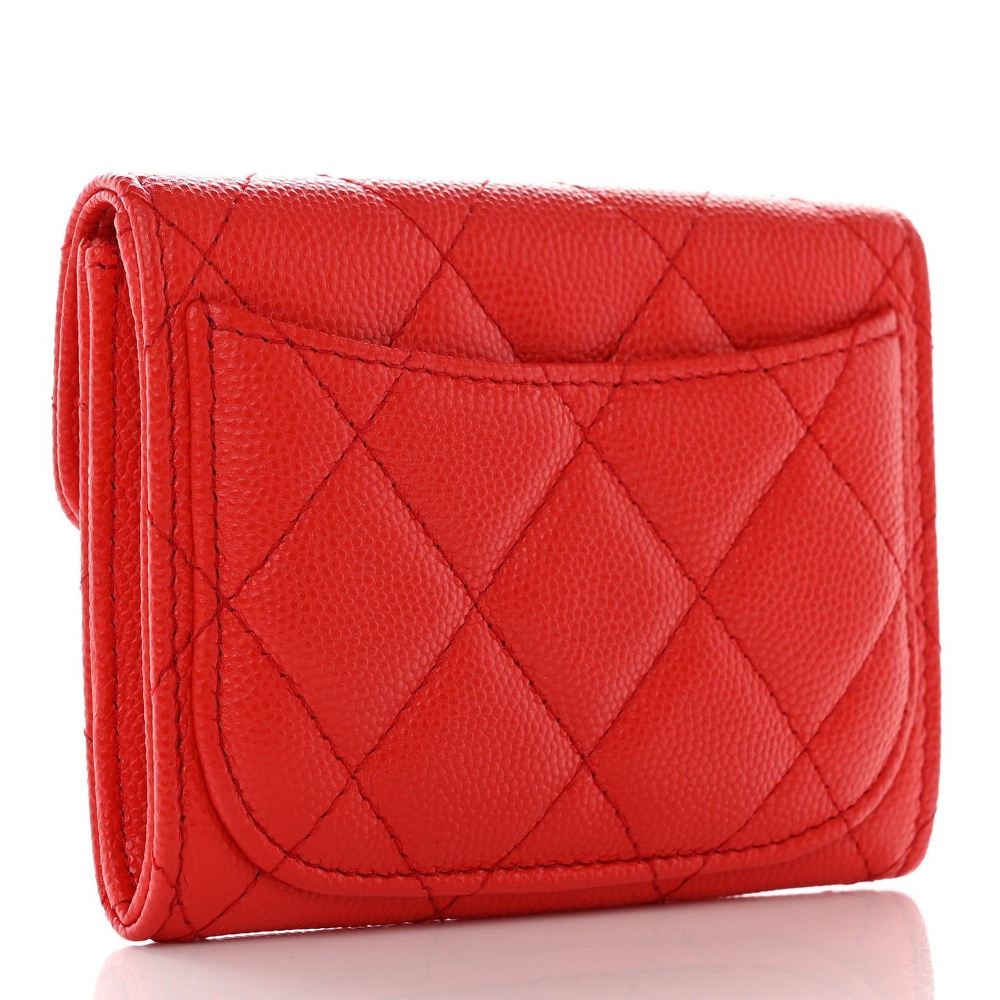 Caviar Quilted Compact Flap Wallet Red
