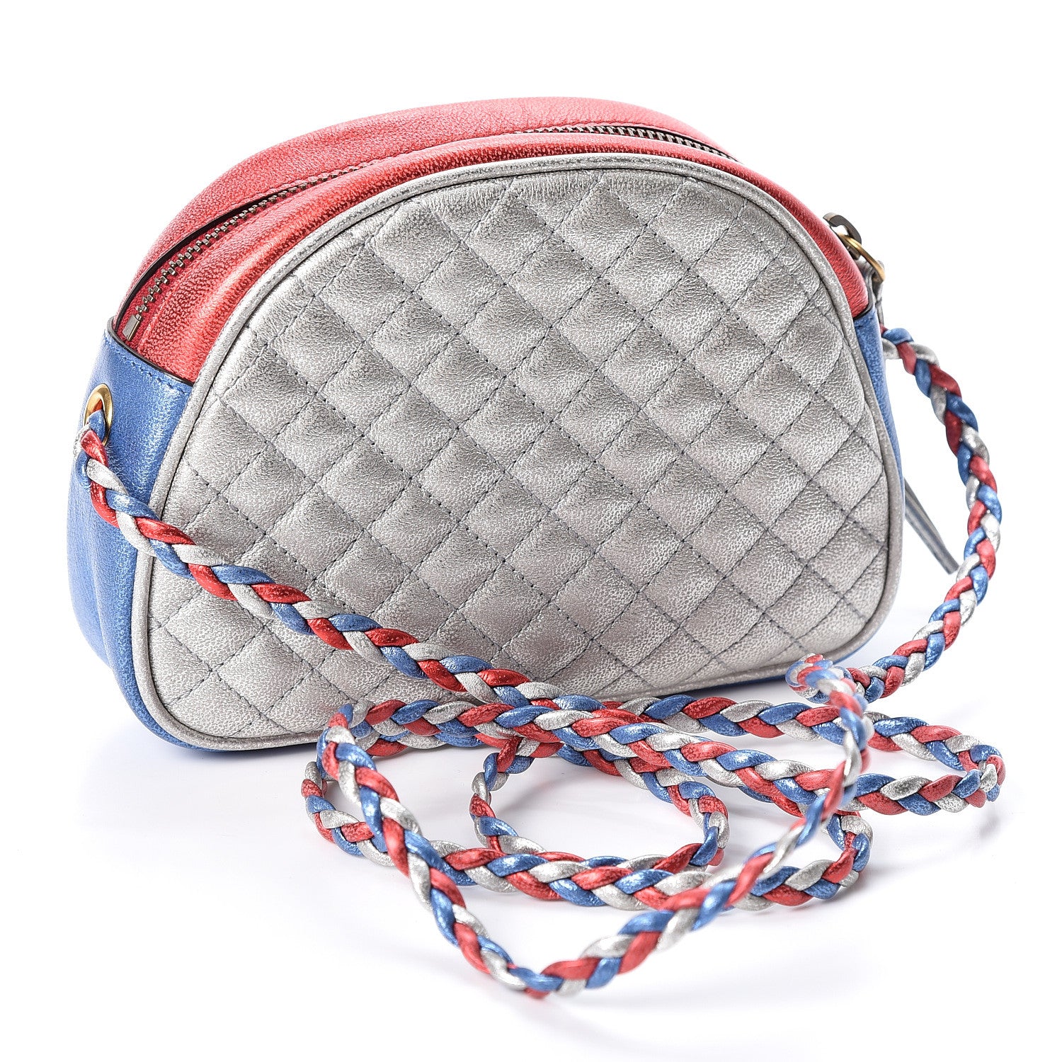 Gucci Laminated Nappa Trapuntata Mini Zumi Dome Shoulder Bag Rosso Marine Argento 2 of 9