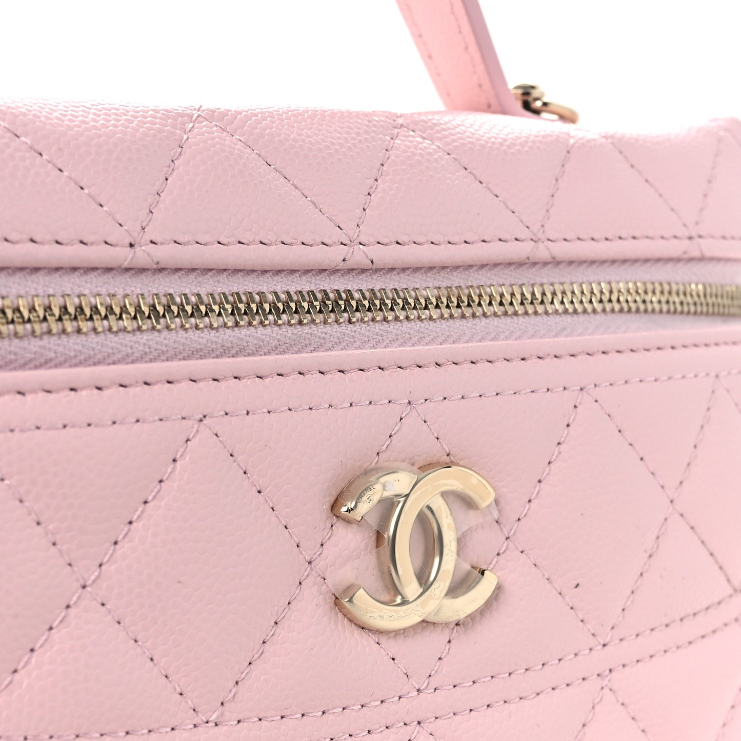 Caviar Quilted Top Handle Slim Vanity With Chain Light Pink