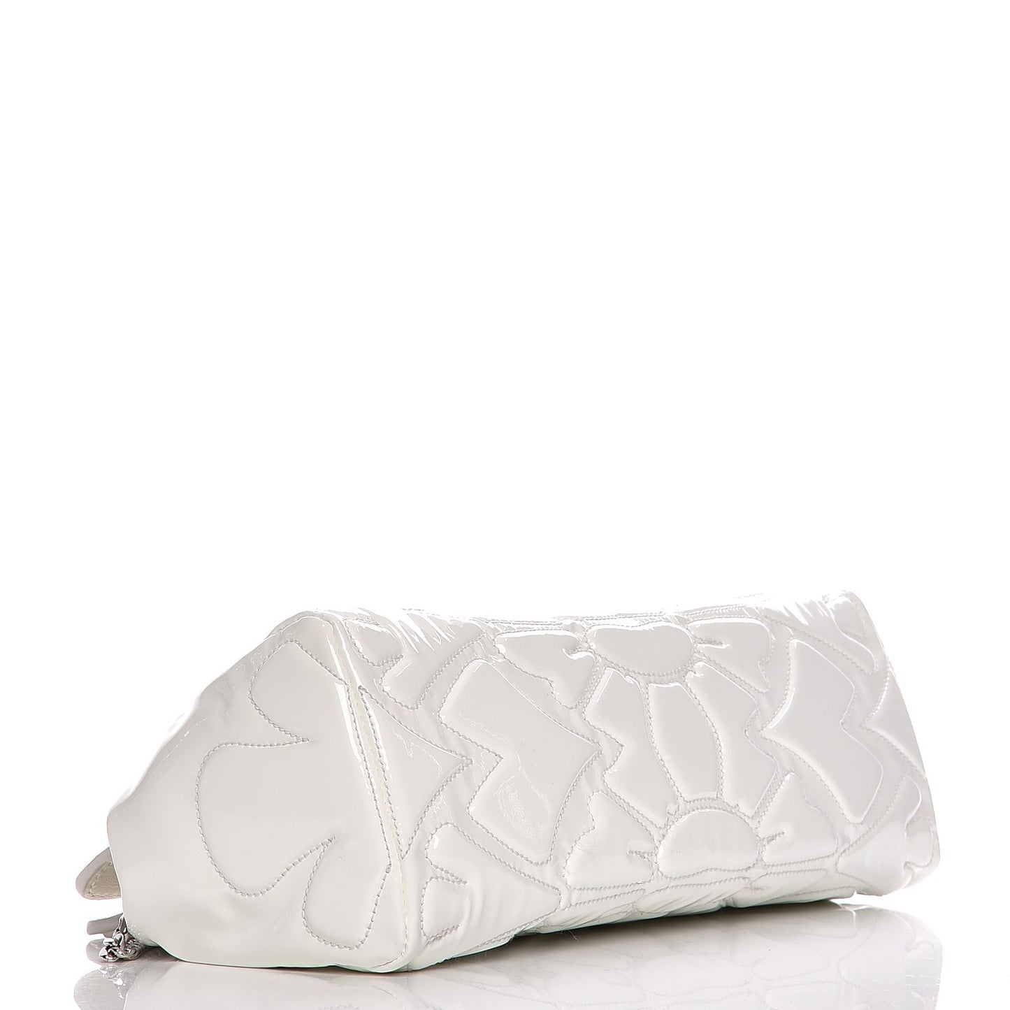 Vernice Patent Quilted Chain Clutch Bianco