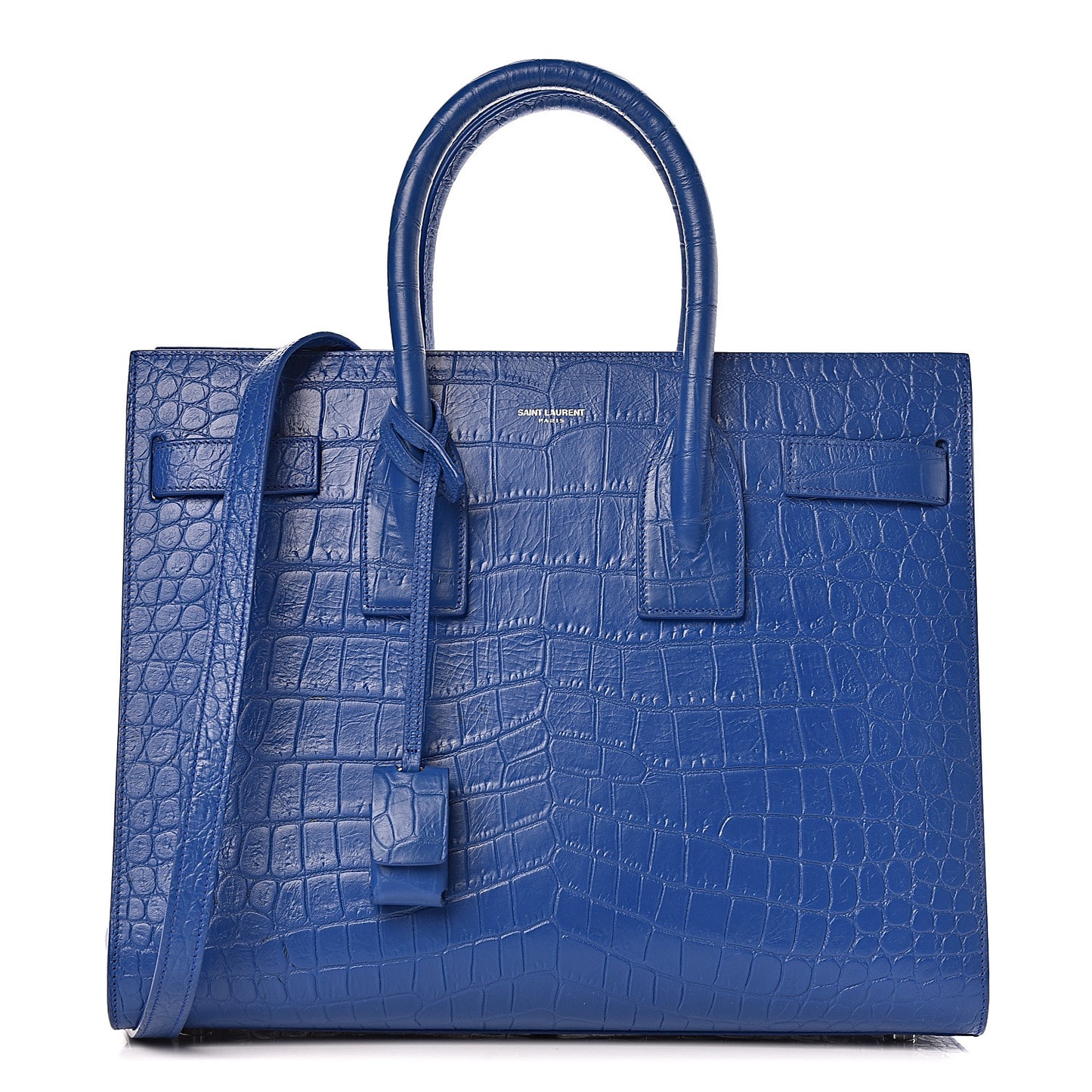 Calfskin Crocodile Embossed Small Sac De Jour Royal Blue