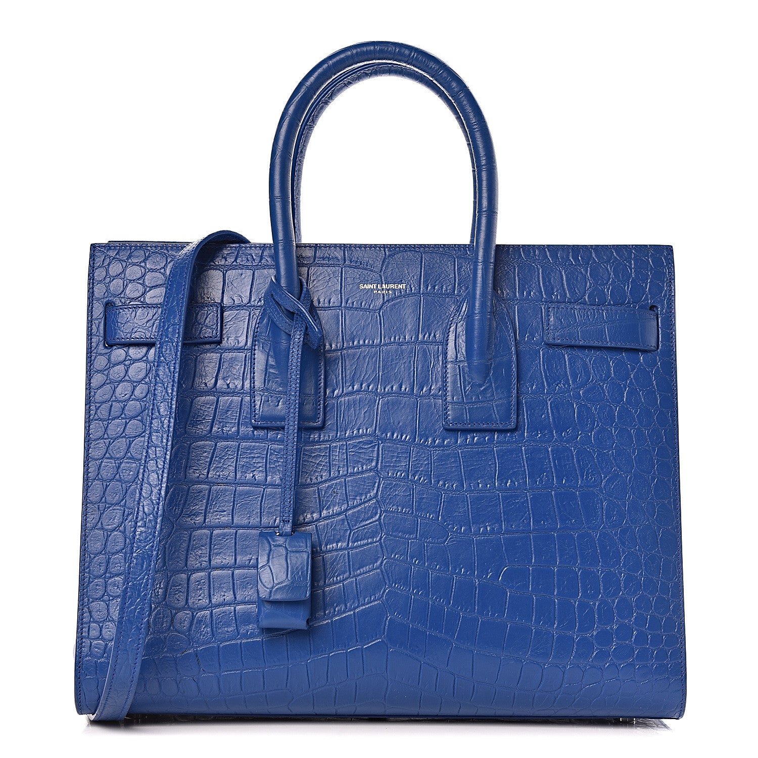 Saint Laurent Calfskin Crocodile Embossed Small Sac De Jour Royal Blue 1 of 18