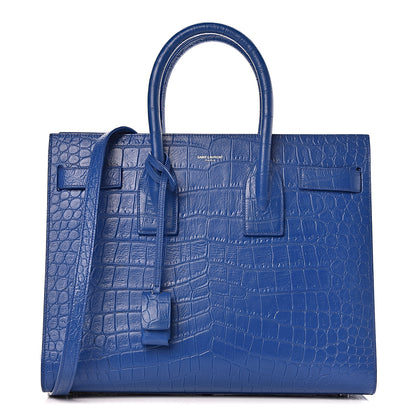 Saint Laurent Calfskin Crocodile Embossed Small Sac De Jour Royal Blue 1 of 18