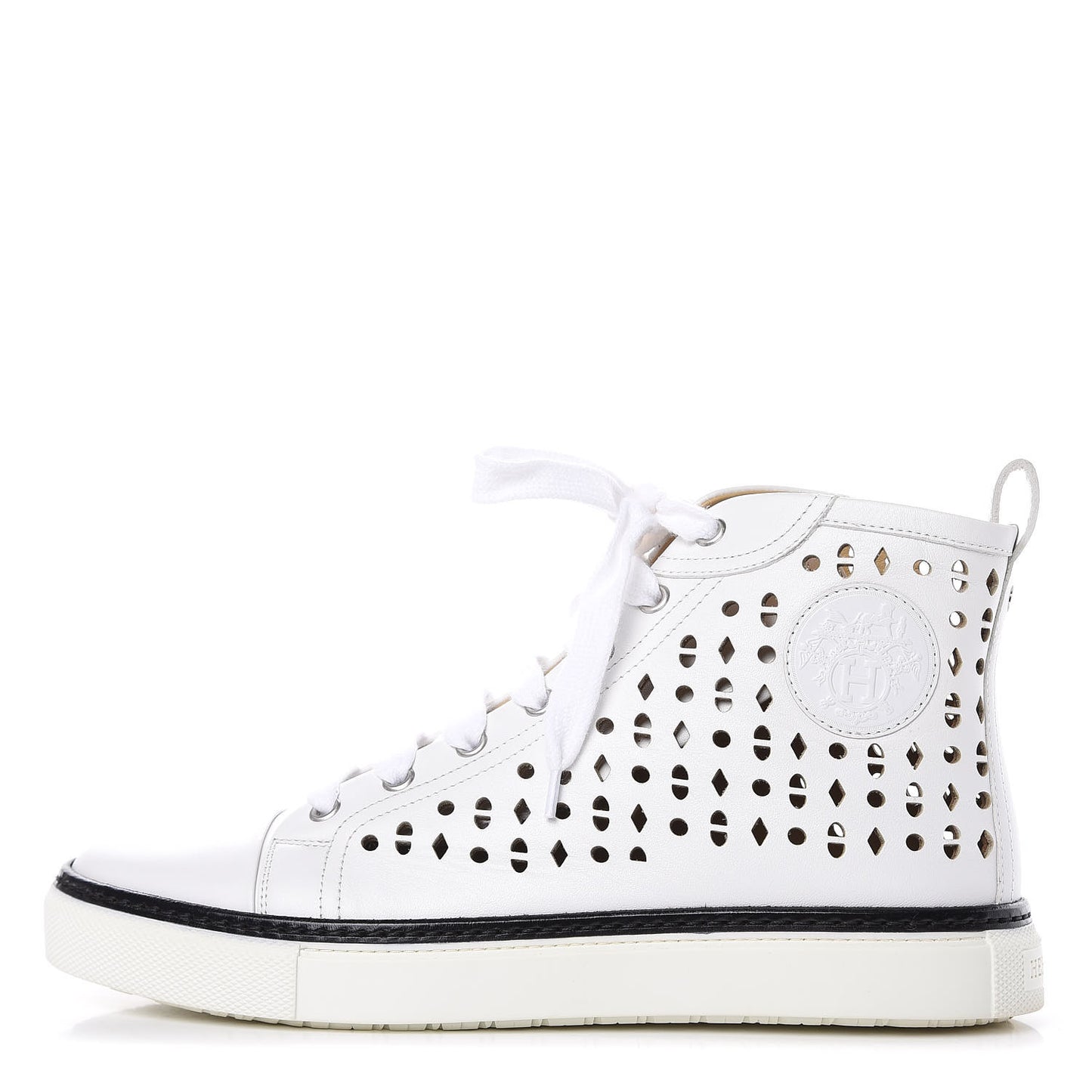 Calfskin Perforated Mens Jimmy High Top Sneakers 39 White
