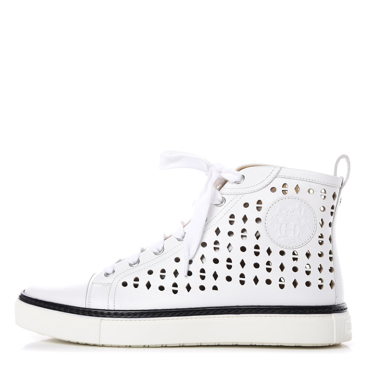 Hermes Calfskin Perforated Mens Jimmy High Top Sneakers 39 White 1 of 8