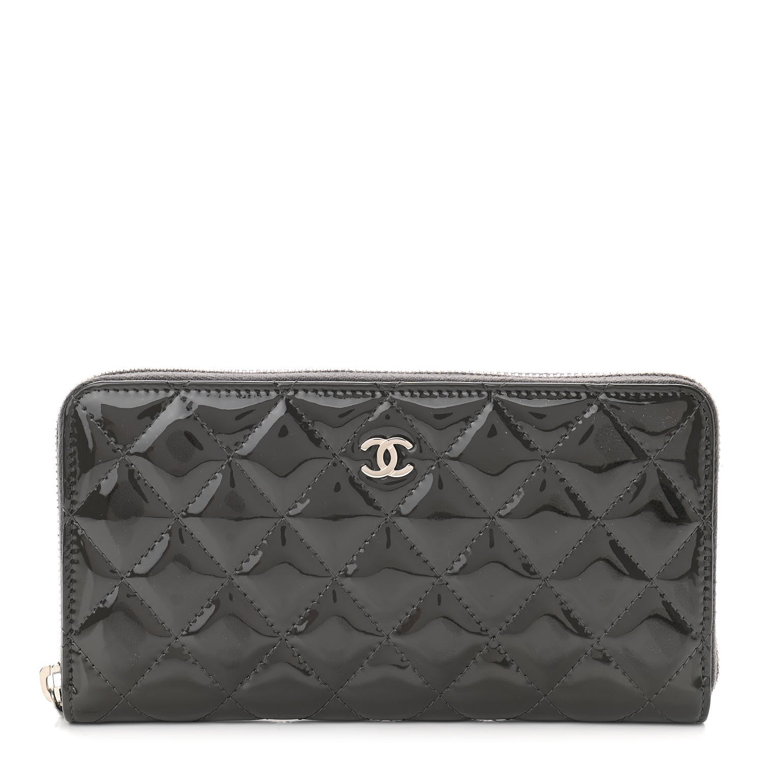 Chanel Patent Calfskin Zip Around Wallet Dark Grey 1 of 11
