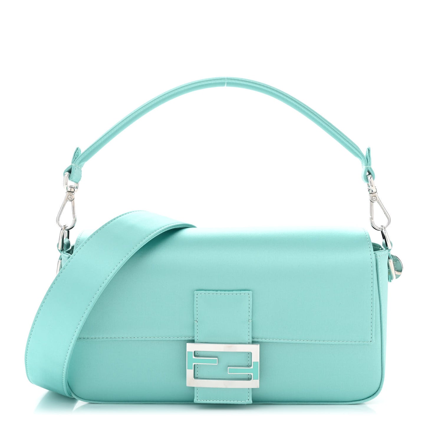 X TIFFANY Satin Nappa Silver Baguette Blue Tiffany Silver