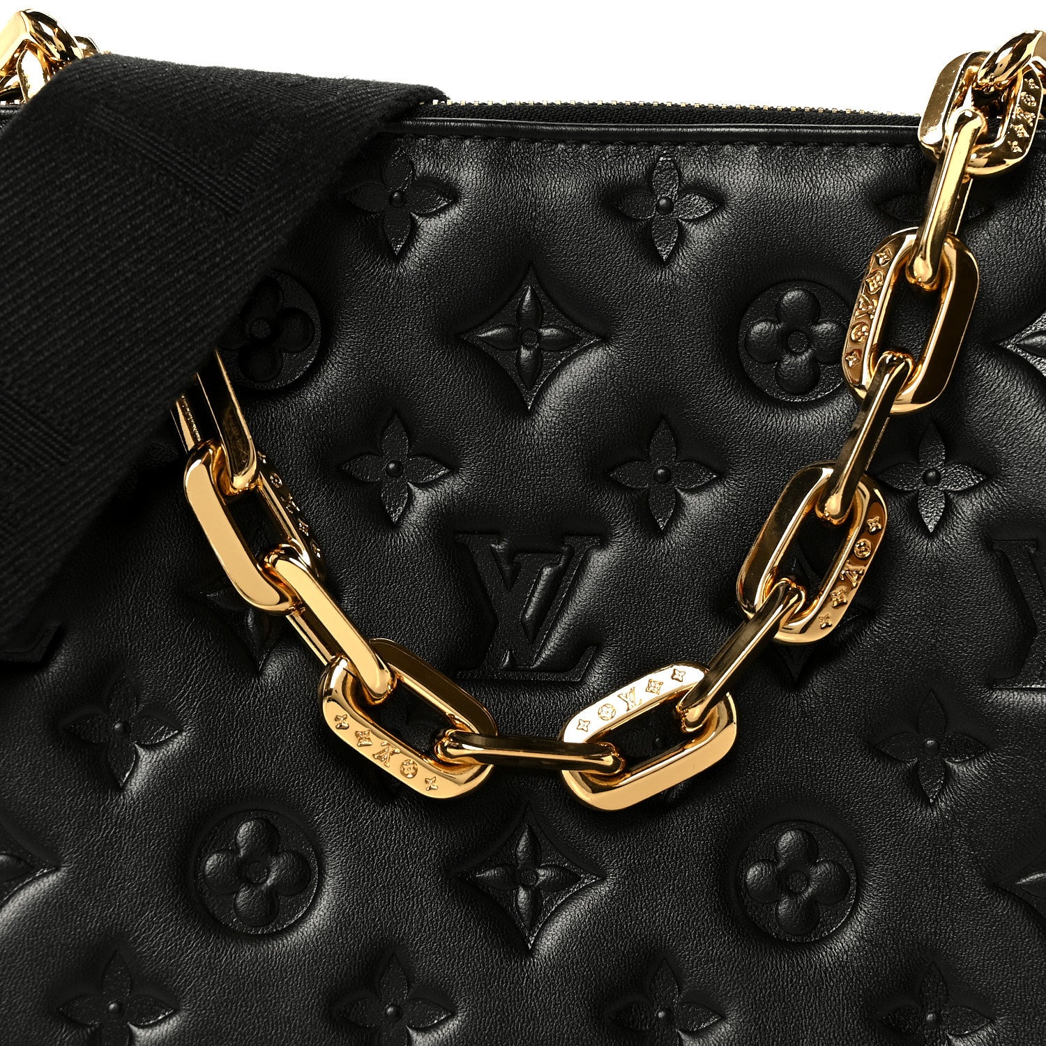 Louis Vuitton Lambskin Embossed Monogram Coussin PM Black 1890905
