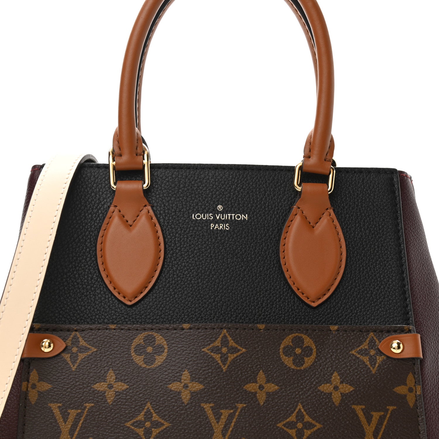 Louis Vuitton Calfskin Monogram Fold Tote MM Black Wine Cream 7 of 9