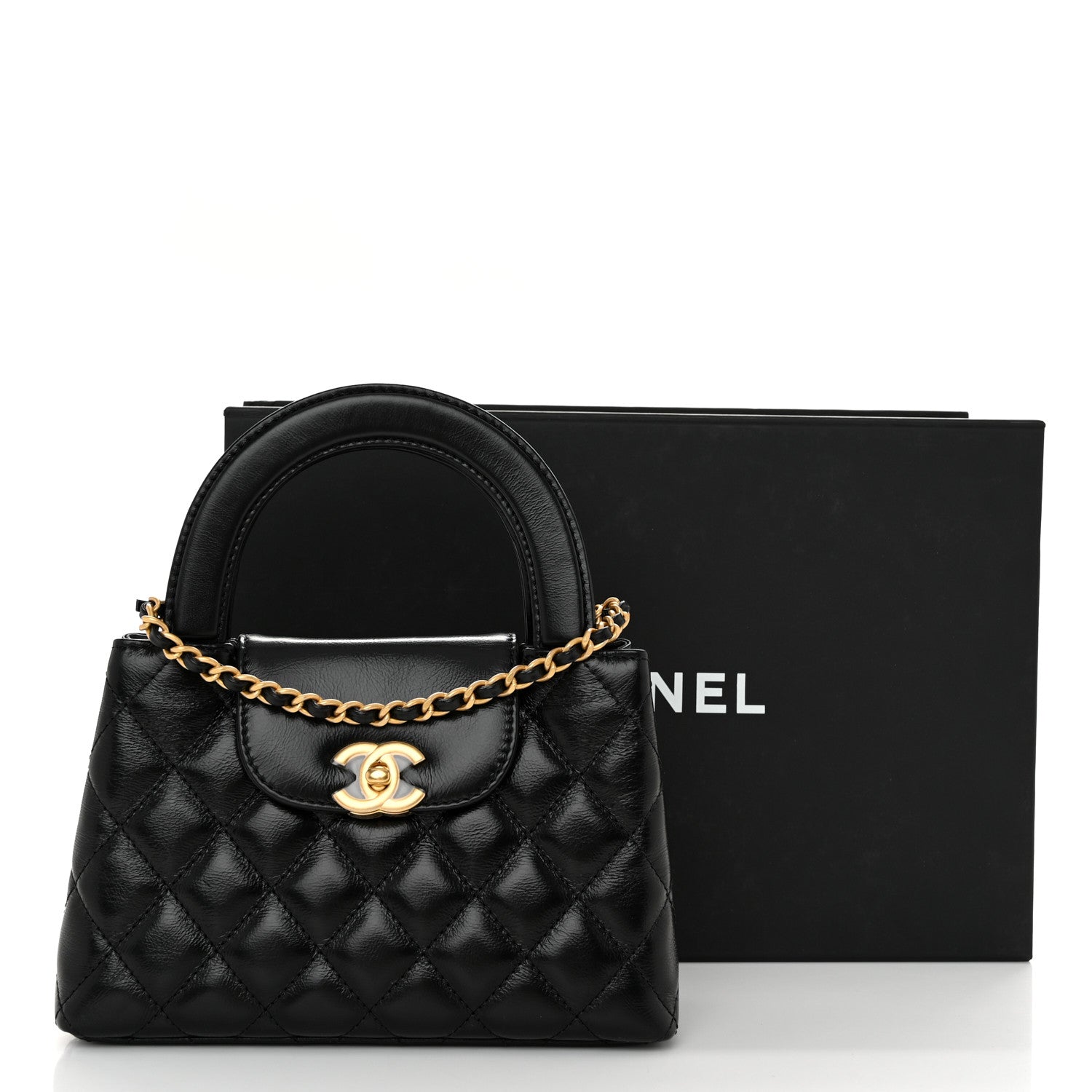 Chanel Shiny Aged Calfskin Quilted Nano Kelly Shopper Black 11 of 11